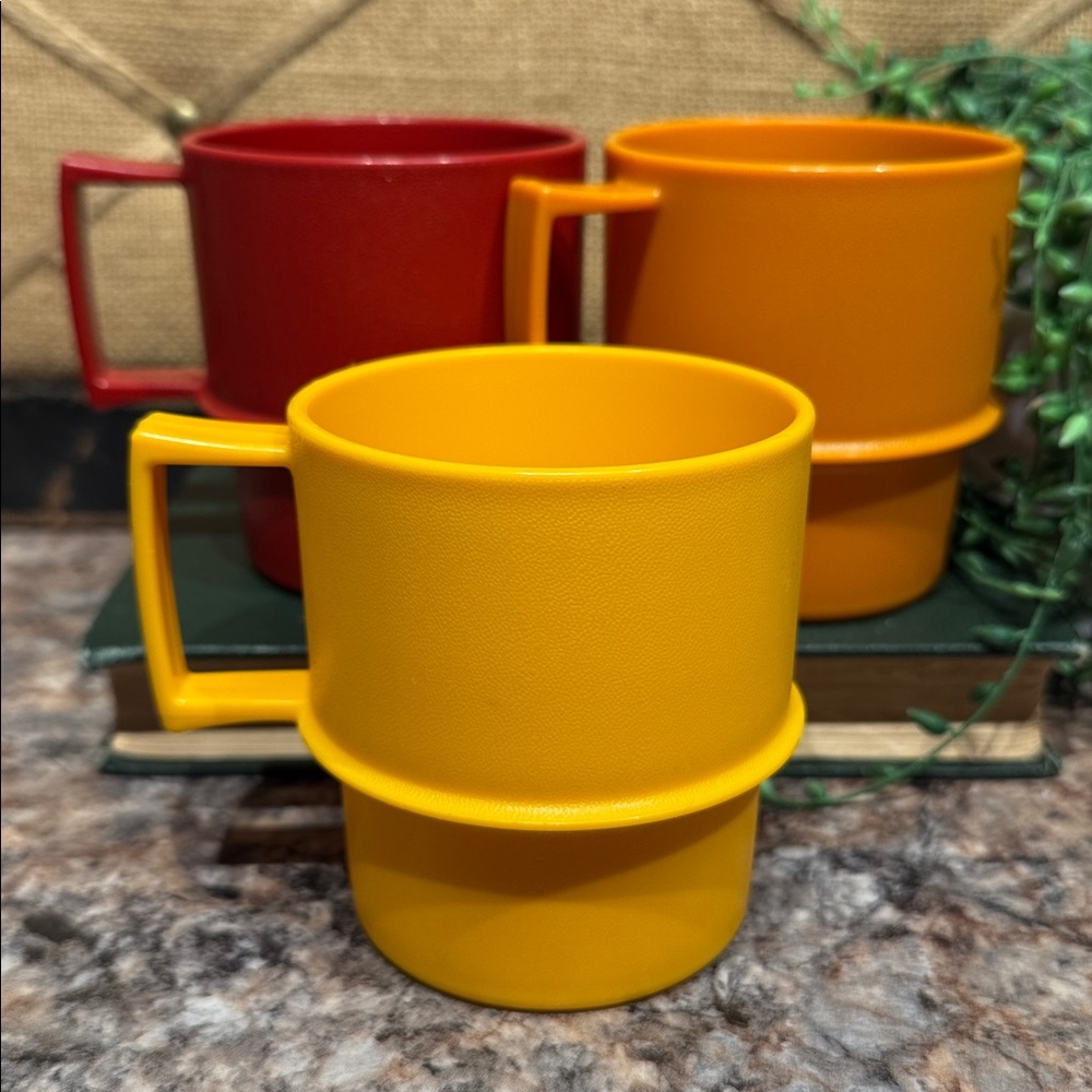 Tupperware Stackable Mugs Set - Red, Orange, Yellow - Picture 3 of 7